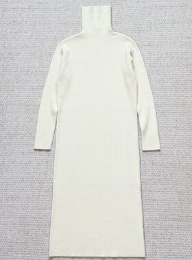 妞妞家秋冬新品女士TH美丽诺羊毛粗针厚实高领长款毛织连衣裙8559