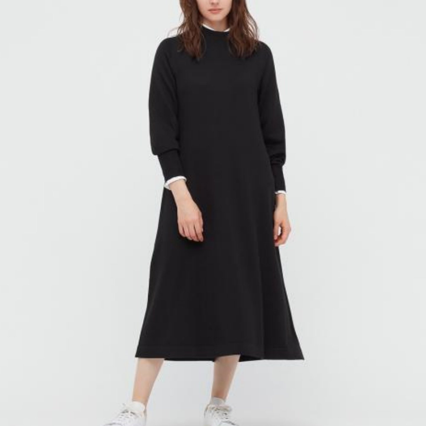 妞妞家春秋新品女士TH圆领美利奴羊毛长款灯笼袖百搭连衣裙8654