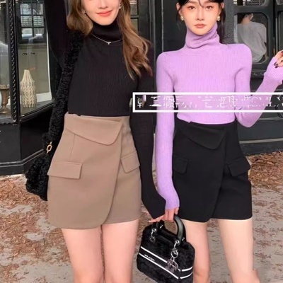 妞妞家秋冬新品女士简约舒适棉质坑条显瘦长袖套头毛衣打底衫7340