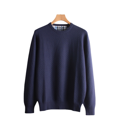 妞妞家秋季新品男士圆领格子织法优质棉简约长袖套头针织衫8209