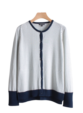 妞妞家秋季新品女士水玉点点小香风圆领拼色针织开衫外套6265