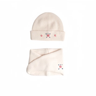 妞妞家秋冬款女士羊毛混纺绣花两件套围脖毛织帽子6640