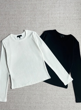 妞妞家秋季新品女士TH百搭圆领高弹螺纹内搭显瘦加绒纯棉T恤8632