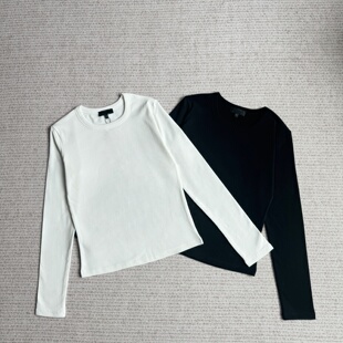 妞妞家秋季新品女士TH百搭圆领高弹螺纹内搭显瘦加绒纯棉T恤8632