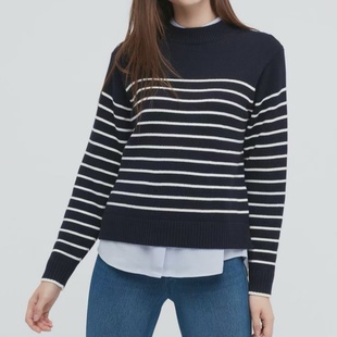 妞妞家秋冬新品女士简约半高领小宽松海洋风长袖百搭针织衫8648