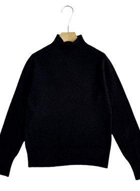 妞妞家秋冬新品女士简约美利奴羊毛半高领无缝拼接针织套头衫8581