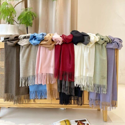 妞妞家秋冬新品女式AC羊毛厚实宽版长款男女同款简约围巾披肩1234