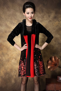 西装 性感V字领兔毛领亮片拼接设计感短款 连衣裙女 时尚 2025春秋季