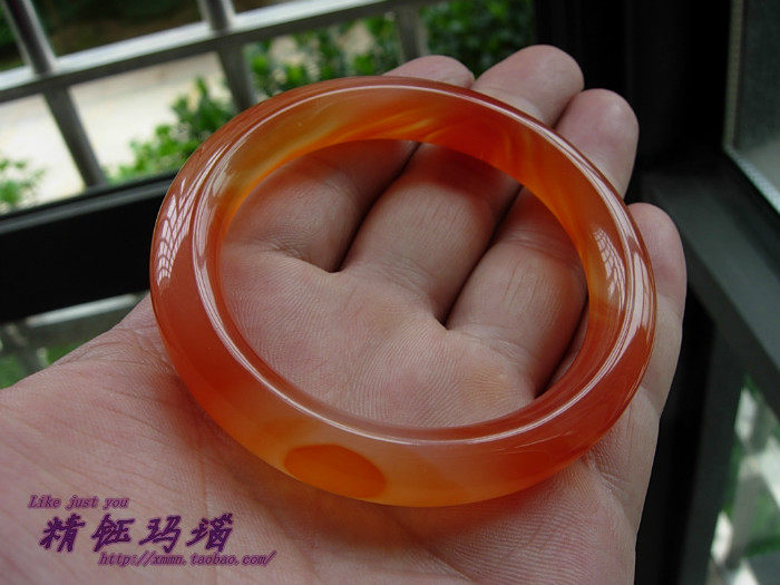 正品天然巴西玛瑙手镯52mm 天然红色 精美纹理 通透荧光 时尚精品