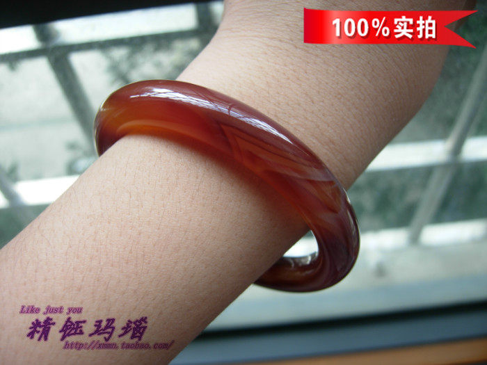 厂家正品纯天然巴西玛瑙玉髓圆条手镯52mm 精美纹理 饰品手腕风情