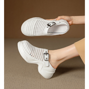 港风编织镂空洞洞凉拖鞋高跟春夏新款女鞋增高外穿厚底包头半拖鞋