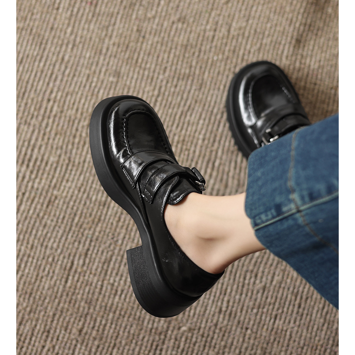 英伦复古简约帅气粗跟女士小皮鞋深口黑色显瘦百搭一脚蹬乐福女鞋,女鞋,棉鞋,淘宝优惠券,粉丝福利购,淘宝优惠卷