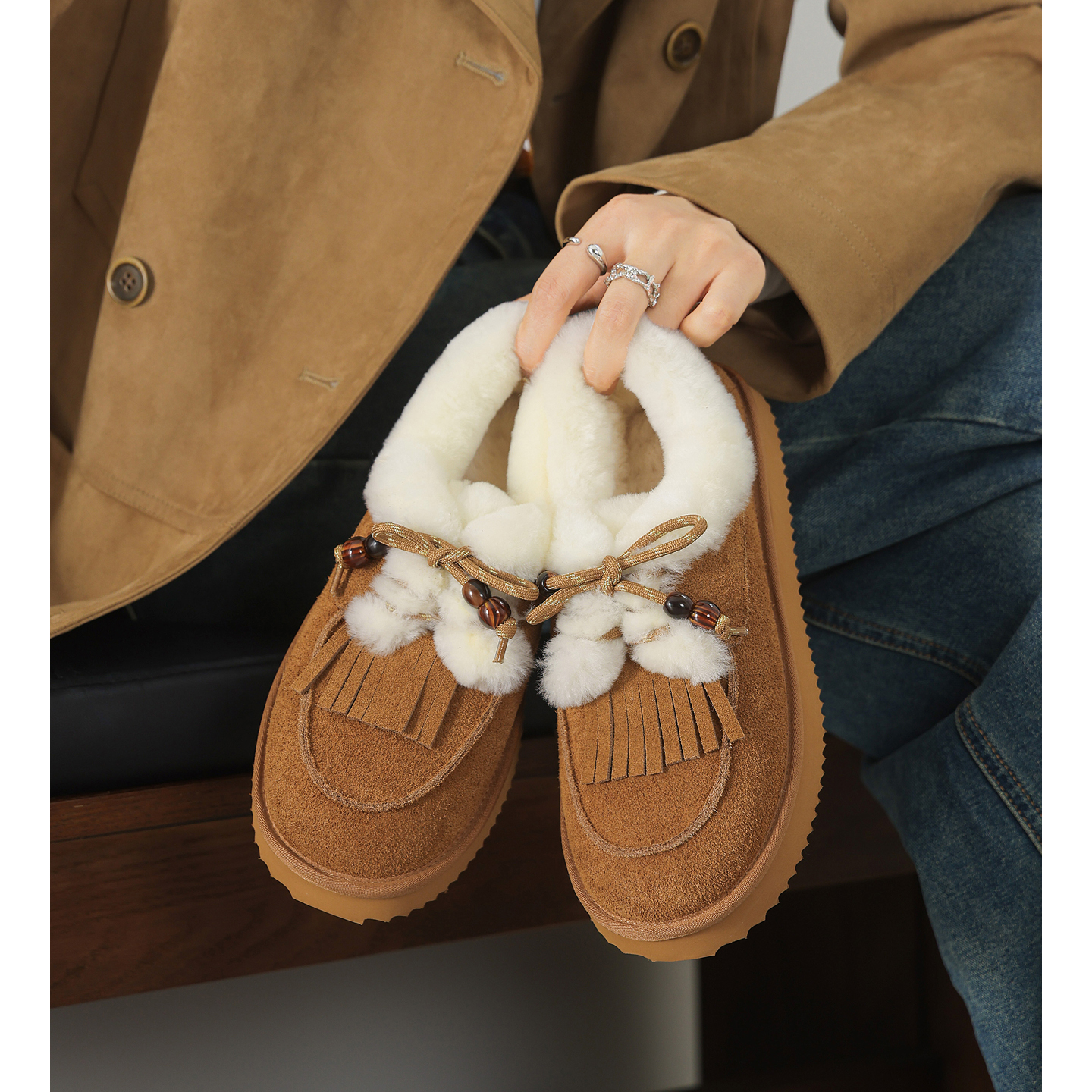 流苏民族风系带低帮棉靴雪地靴女