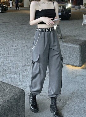直筒束脚ins新款九分工装裤春秋百搭高腰显瘦潮宽松BF女裤子2026