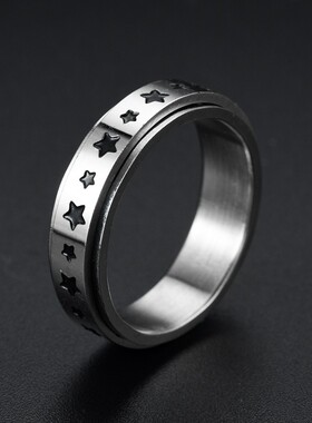 不锈钢星月转动戒指女减压饰品