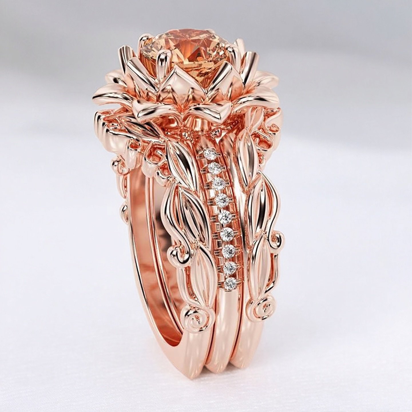 女士玫瑰花锆石百搭戒指