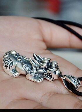 霸气实心男士镀银项链复古财运转