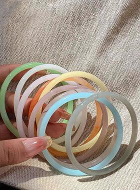 镯闺蜜细配件铃铛荔枝镯子汉服细条少女冻冻手镯叮当仿玉玻璃复古