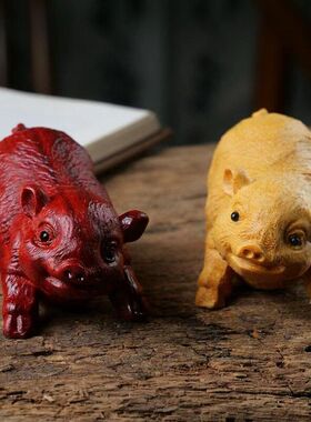 檀女款件工艺品摆件礼可爱猪男伴