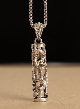 柱真龙幸运复古项链吊坠男双霸气钢个性钛新款配石龙项链男潮流