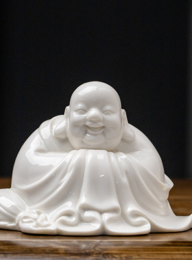 德化白瓷大肚弥勒摆件家居饰品笑佛未来佛大肚佛供奉车载摆件佛具