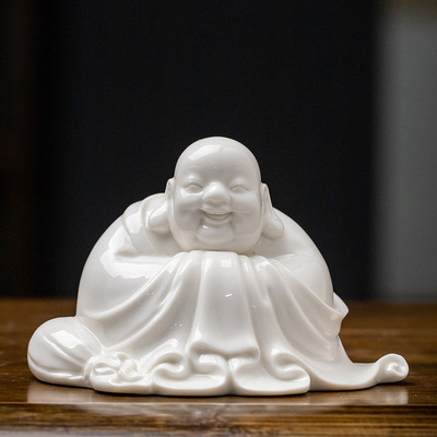 德化白瓷大肚弥勒摆件家居饰品笑佛未来佛大肚佛供奉车载摆件佛具