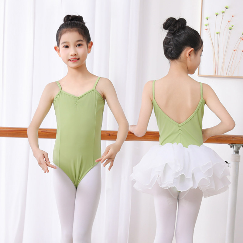儿童舞蹈服吊带女童练功服绿艺考
