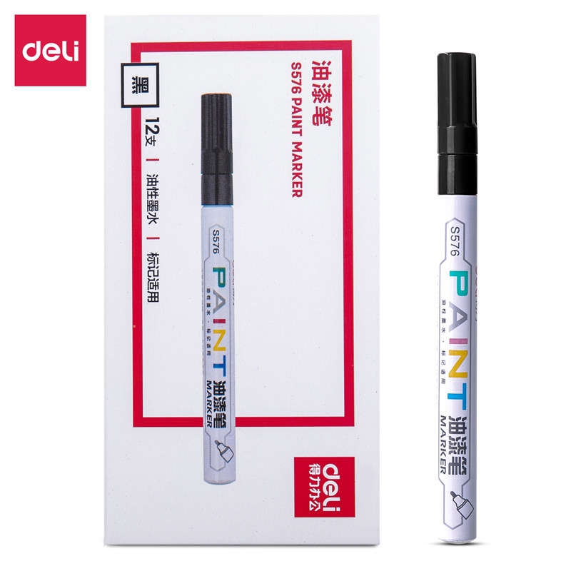 델리 S576 페인트 펜 유성 방수 고광택 손으로 그린 ??아트 페인팅 컬러 낙서 터치 업 페인트 12 개|상자