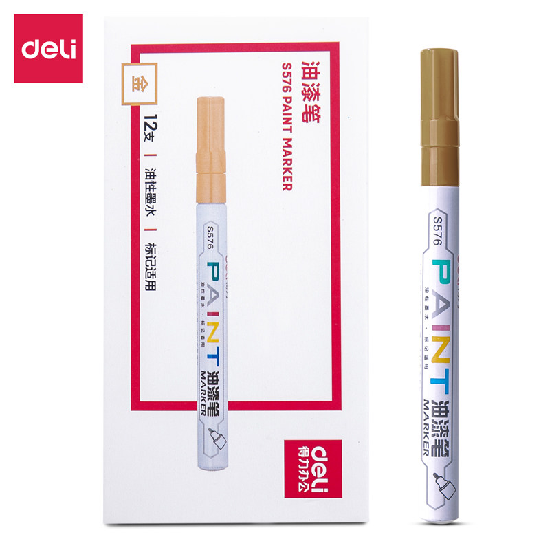 델리 S576 페인트 펜 유성 방수 고광택 손으로 그린 ??아트 페인팅 컬러 낙서 터치 업 페인트 12 개|상자