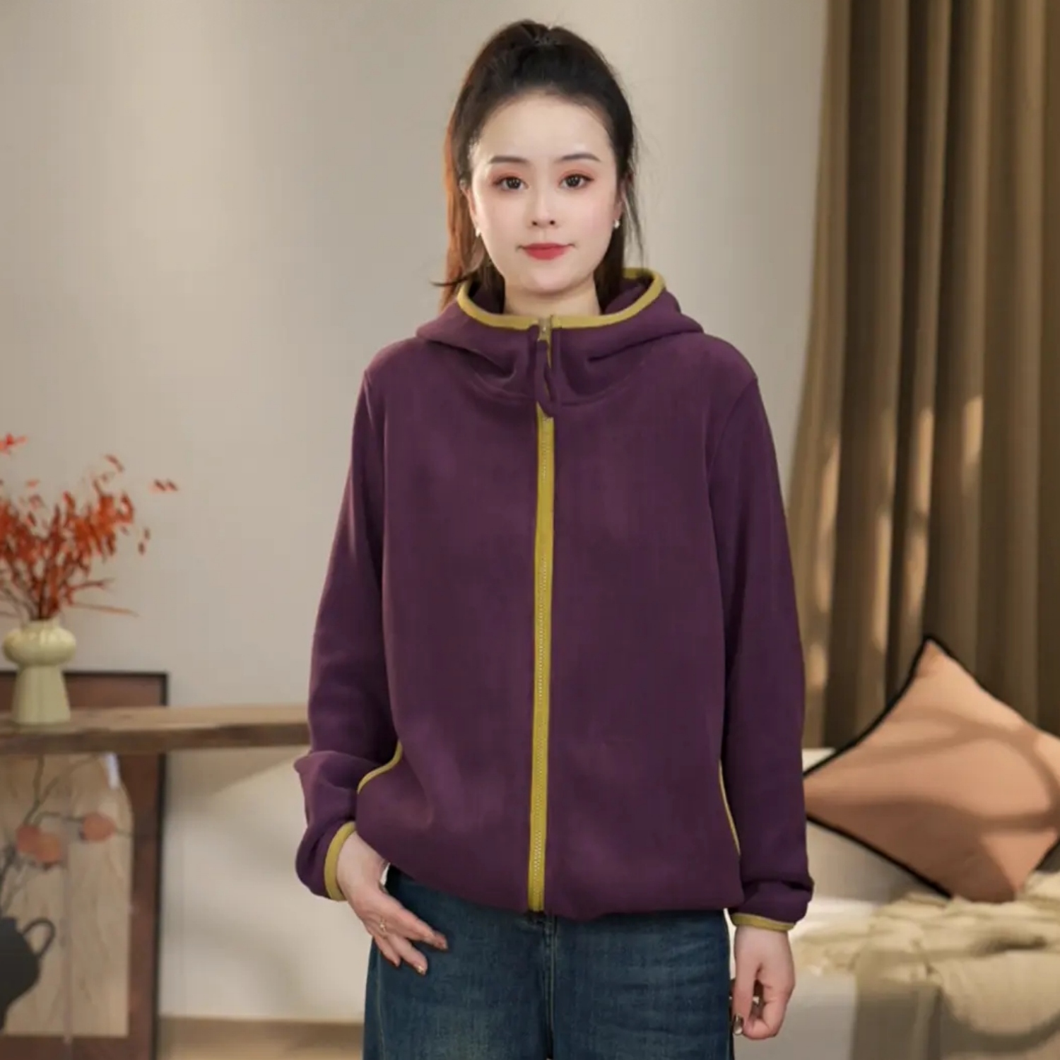 2025秋冬时尚休闲百搭双面奥粒绒宽松运动加绒保暖连帽长袖外套