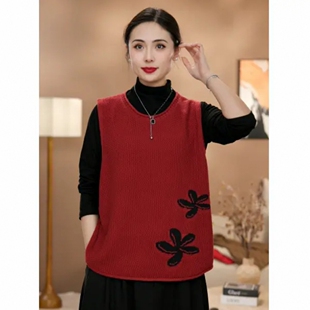 2026春秋季 圆领刺绣马甲针织棉线女宽松洋气坎肩显瘦 新款