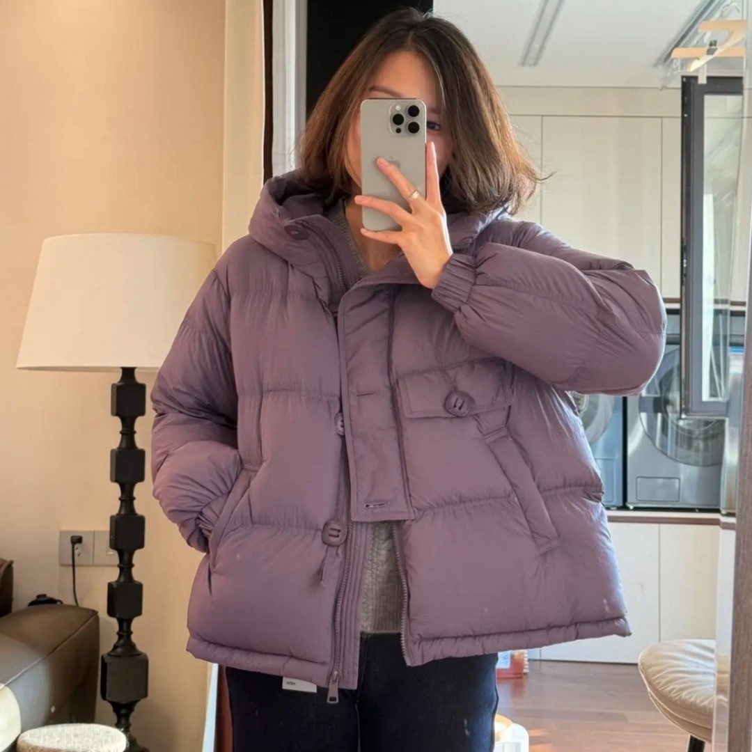 90白鹅绒连帽泡芙羽绒服2025冬季新款时尚百搭休闲纯色设计款外套