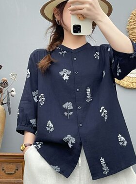 夏季印花中袖薄款显瘦女士衬衫