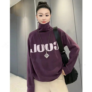 打底衫 百搭款 宝藏简约气质拼接条款 加厚奥利绒高领双面绒卫衣时尚