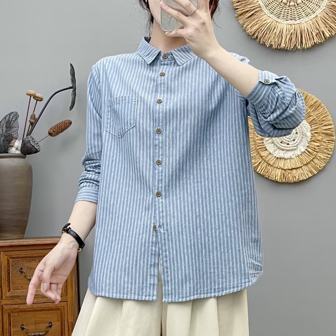 春秋长袖减龄全棉衬衫
