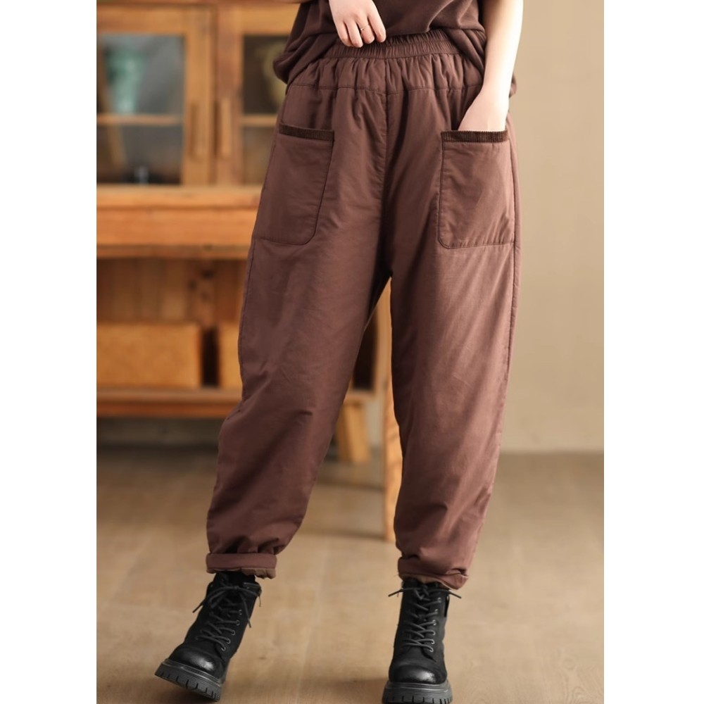 加厚中腰夹棉复古棉裤