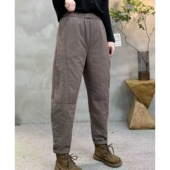 柔软拼接款 新款 单扣松紧腰薄夹棉小脚棉裤 女2025秋冬季