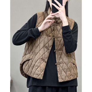 复古中式立领盘扣羽绒马甲2025秋冬优雅气质百搭显瘦鸭绒背心女
