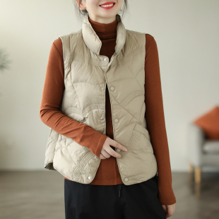 羽绒服马甲女立领款 秋冬新款 冬外穿压纹马夹白鸭绒背心 反季 素说