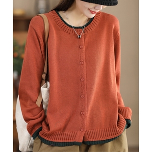 针织衫 开衫 假两件圆领宽松百搭时尚 线衣外套休闲款 春款 长袖