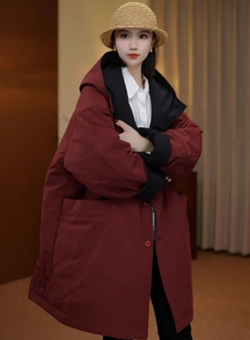 两面穿2025冬季新款韩系休闲松弛感穿搭连帽棉衣外套女85083
