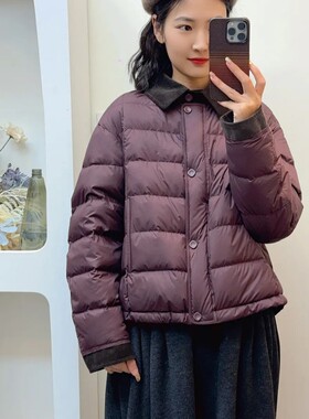 2025冬季新款休闲拼接翻领保暖90白鸭绒羽绒服女士百搭宽松外套