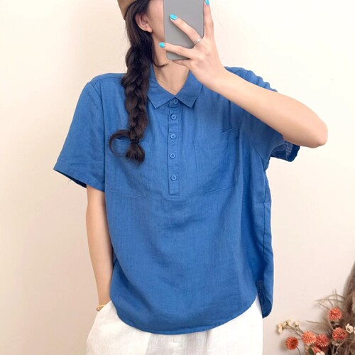 定制定染9x9干洗雨露亚麻防褪色套头衬衫2026夏季百搭女衬衣