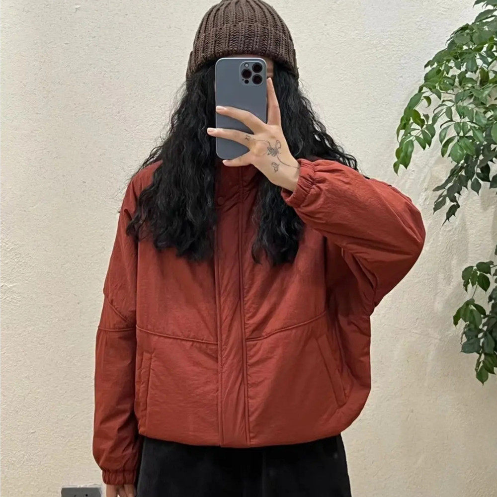 2025年秋冬季经典连帽保暖百搭宽松纯色休闲时尚韩版薄棉服复古