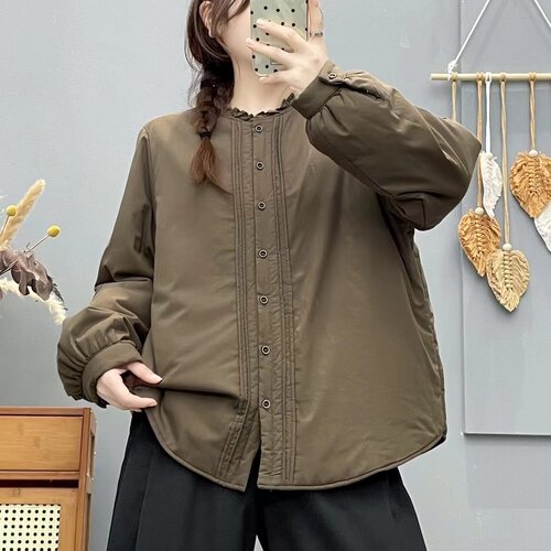 加厚木耳领常规纯色百搭棉衣长袖衬衫女不褪色女装棉服2025冬季