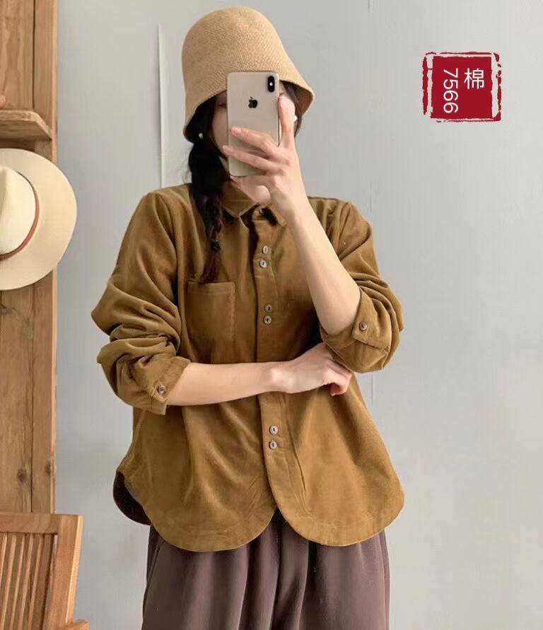 宽松文艺长袖棉加绒加厚衬衫