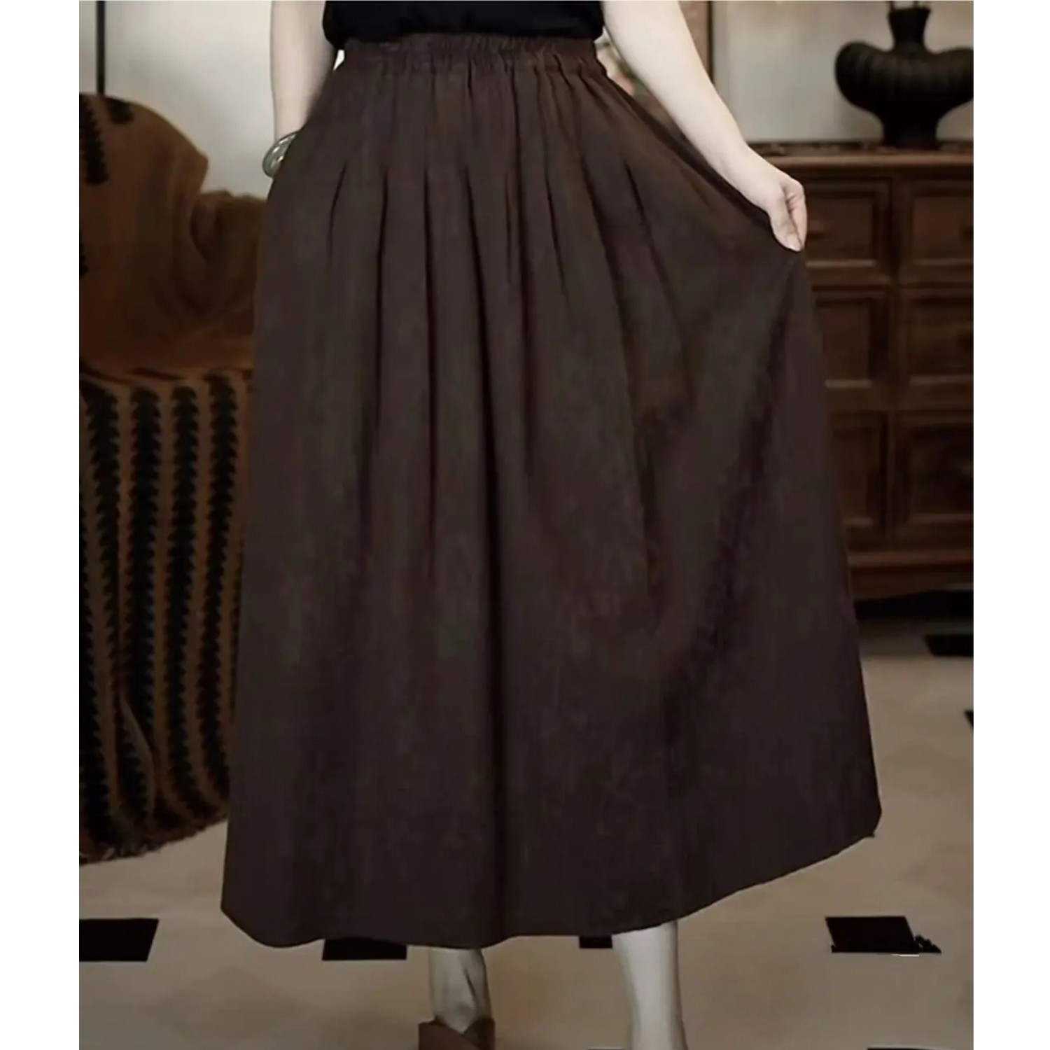 重工提花中式设计感a字裙秋冬高腰中长款宽松全棉半身裙子