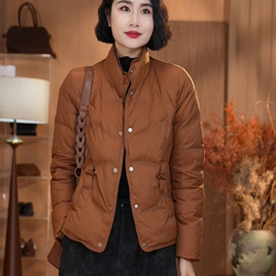 新款90白鸭绒羽绒服时尚百搭立领女士短款外套2025冬季潮流简约