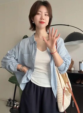 泡泡棉格子衬衫女外穿防晒衣2026夏季新款百搭宽松慵懒风晾感衬衣