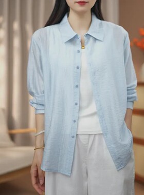 2026夏季宽松显瘦莱赛尔天丝薄款衬衫透气休闲百搭时尚防晒衬衣